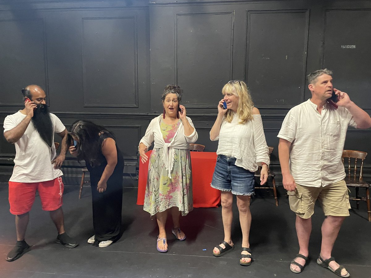 It’s opening night and here’s a funny picture of our postmasters on the phone 😂🎉 Not sure how @MiriamBabooram is dealing with her call…if you don’t already know we open tonight! Book your tickets through @GatehouseLondon for False Accounts now! Showing 20th-25th June 🎟️