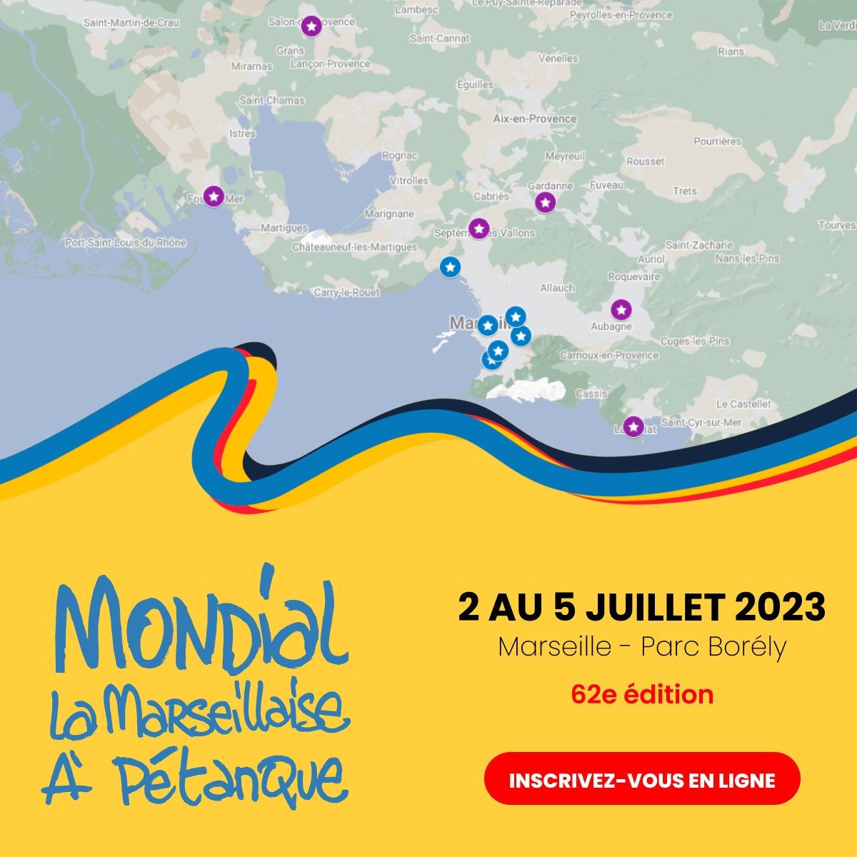MondialLaMars's tweet photo. 📣 Ouverture du bureau central des inscriptions !
Plus que dix jours pour vous inscrire sur la ligne de départ du plus grand concours de pétanque.
📷Rendez-vous ici https://t.co/HusEvC2RqT pour découvrir la liste de nos bureaux d'inscription.
#petanque #marseille #MLM23 https://t.co/cNpXZXWDjL