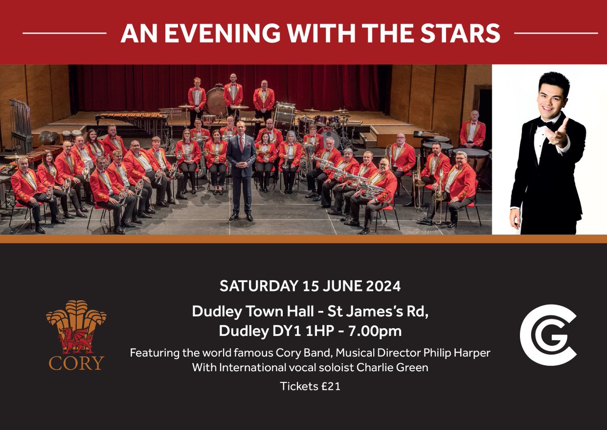BoroughHalls's tweet photo. 📢 NEW SHOW - ON SALE NOW 📢

'An Evening with the Stars' featuring world-renowned @Coryband and singing sensation @charliegreen comes to #Dudley in June 2024 🎺 🎙️

🎟️ https://t.co/fp9RLwKshS https://t.co/4RbuGdOSgF