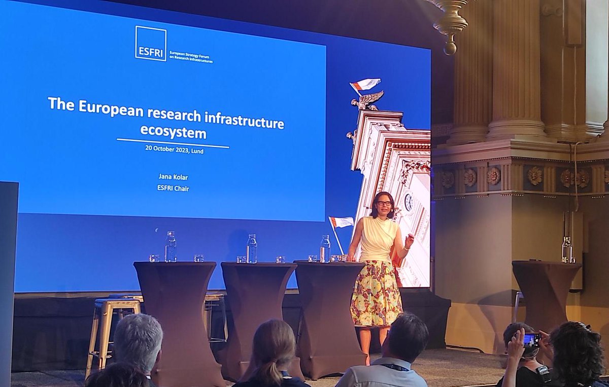 ESFRI_eu's tweet photo. ESFRI Chair @KolarJana in the @sweden2023eu #RI Conference discusses the role of #ESFRI as an actor in the complex #EOSC ecosystem, now enacted via a dynamic ESFRI-EOSC TF. Increased connectivity &amp; coordination against policy fragmentation!

#InfraOpenData #OpenScience #EU2023SE https://t.co/SHJWl0tSPQ