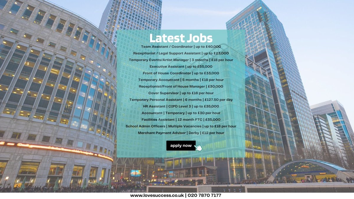📣 This week's latest jobs! 📣
📞 020 7870 7177
📧 info@lovesuccess.co.uk
👉 View all of this week's latest jobs: bit.ly/2FDXEEA  
#LondonJobs #TempJobs #GetMeAJob