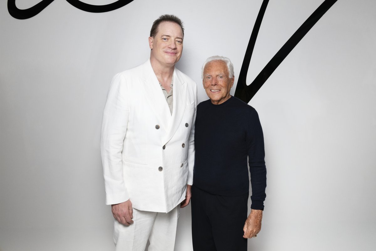 armani's tweet image. Mr Armani with special guests in Via Borgonuovo for the Giorgio Armani SS24 Men’s show. ⁣⁣
⁣
@JohnBoyega  @MichaelEvansB05 #MarkStrong 
#BrendanFraser