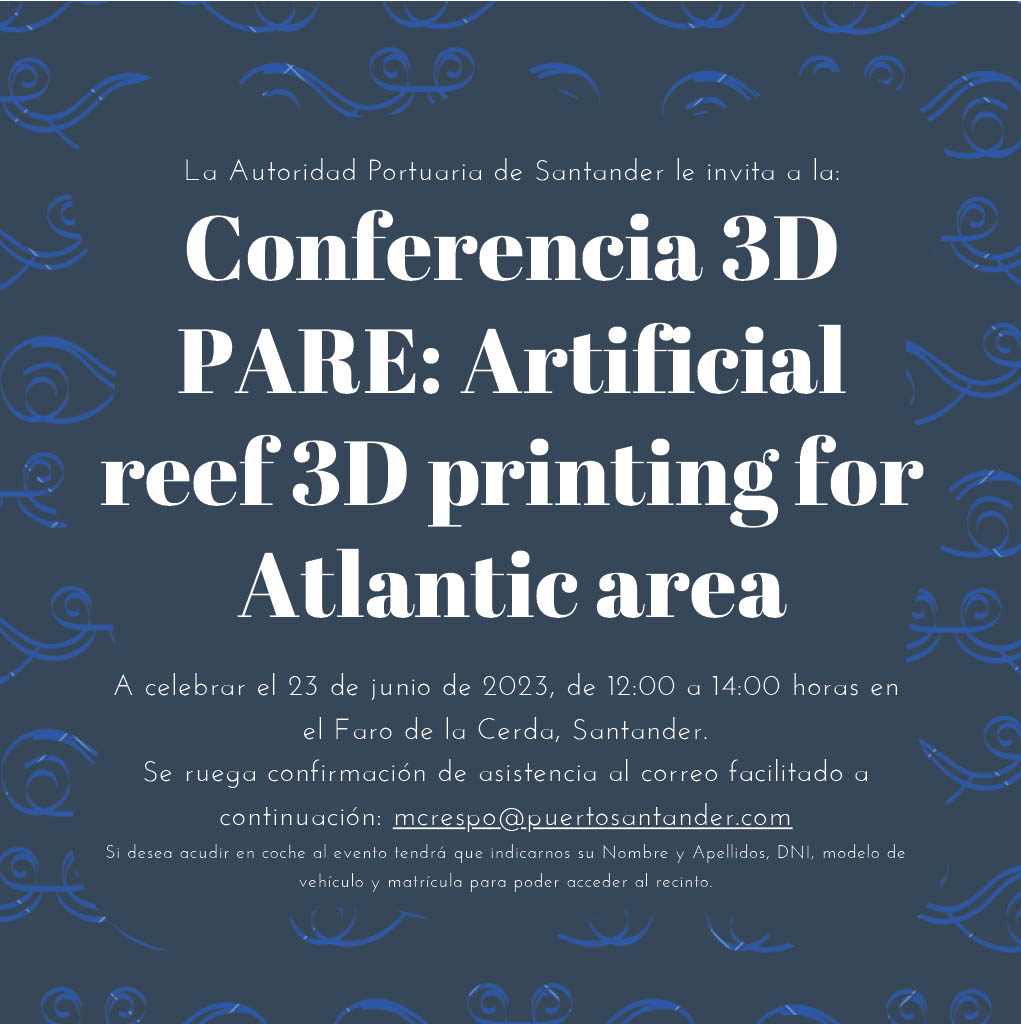#AGENDA I Conferencia #3DPare.

👉 La <a href="/unican/">Universidad de Cantabria</a> y <a href="/port_santander/">Puerto de Santander</a> colaboran en este proyecto de inserción de arrecifes artificiales en la bahía para estudiar la regeneración de costas, principalmente en entornos portuarios.

🗓️ 23.06
🕛 12.00 h
📍 Faro de la Cerda

Inscripciones 👇