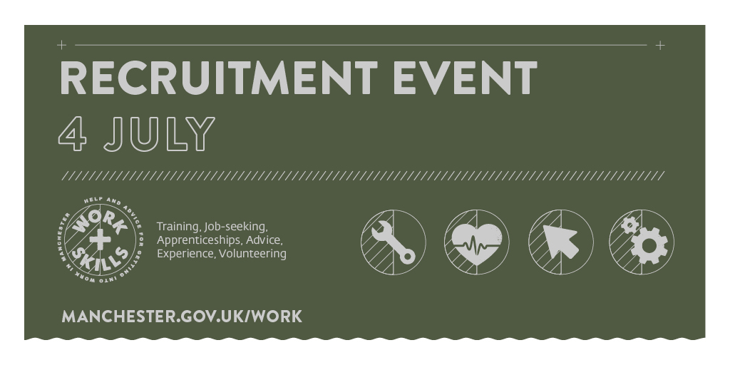 ManCityCouncil's tweet photo. Ready to take the next step in your career? 🚀

The upcoming Work &amp; Skills recruitment event on 4 July will have employers like the NHS, Manchester City Council, University of Manchester, and many more on hand with jobs ready to be filled.

Find out more: https://t.co/a1eaDd89YS https://t.co/4mZg3A5Vvs