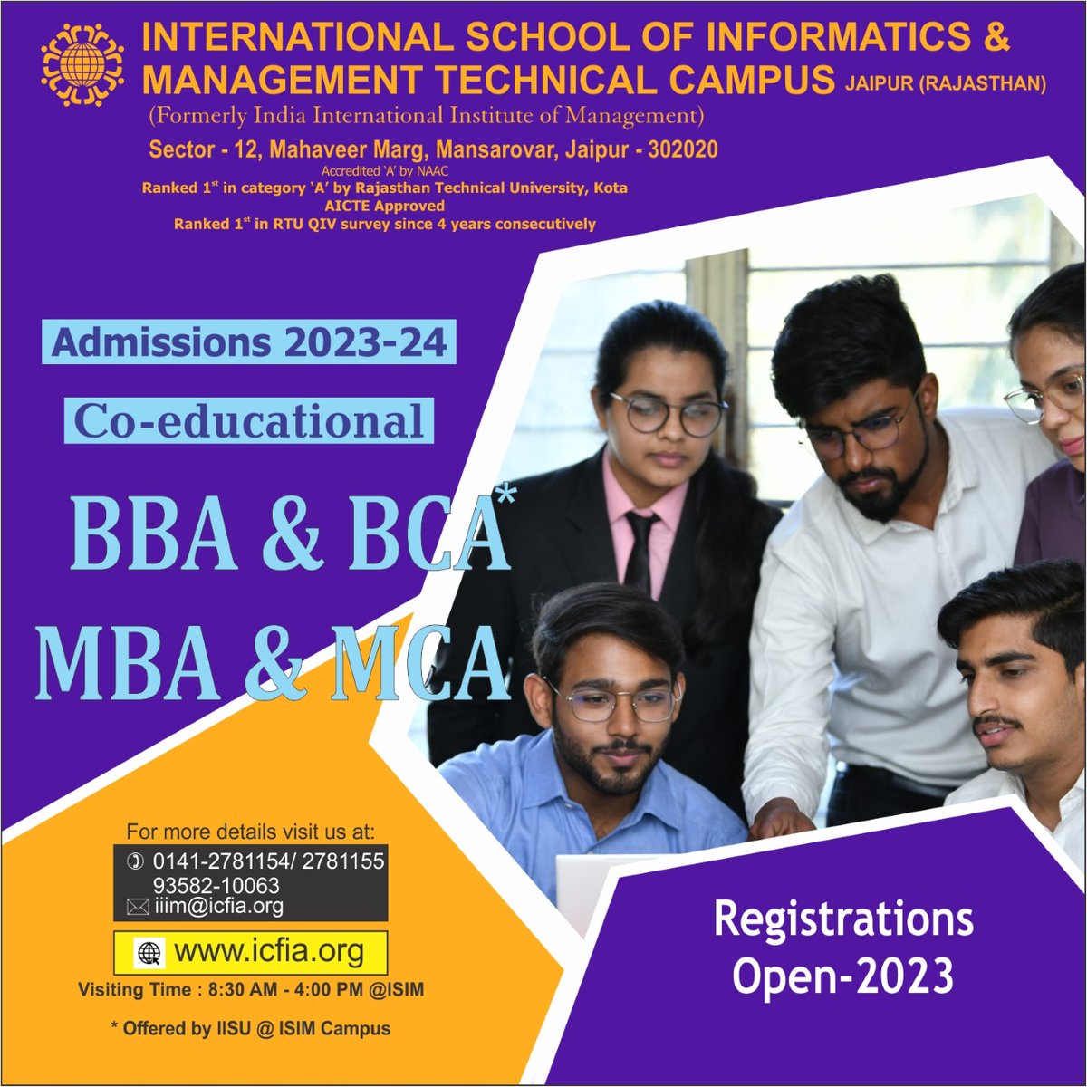 Reach us: 0141-2781154 / 0141-2781155
For inquiry :
lnkd.in/f7N3EVd

#AdmissionsOpen #admissions2023 - 24 #pgcourses #mba #MCA #ComputerApplications #CareerOpportunities #SoftwareEngineer #DatabaseAdministrator #NetworkAdministrator #SystemAdministrator #WebDeveloper