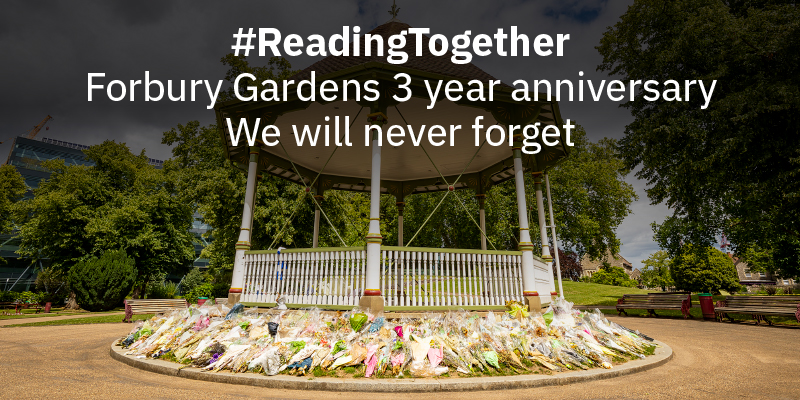 Today marks the 3rd anniversary of the Forbury Gardens attacks

Reading will come together to remember James Furlong, Joe Ritchie-Bennett, & David Wails, & those injured on 20 June 2020

➡ rdguk.info/qZdkW

#ReadingTogether