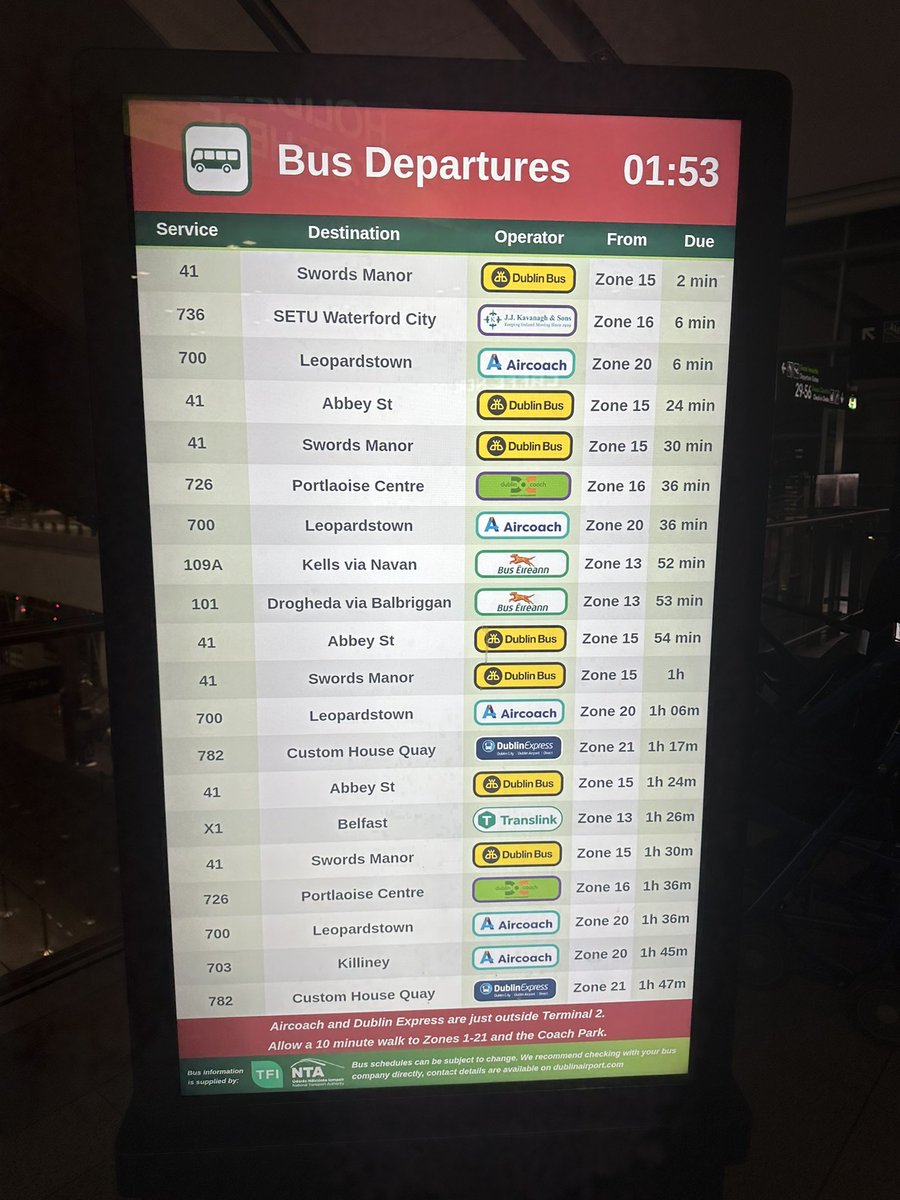 babicontato's tweet photo. @Aircoach Hey @Aircoach, are your timetables in the website updated? I arrived in the airport 1:50am today and organised someone to pick me up as the last bus listed on the 700 route to Leopardstown was 1:30am T2, but when I was leaving the terminal saw a different info in the screens. https://t.co/b9PpgNMEq6