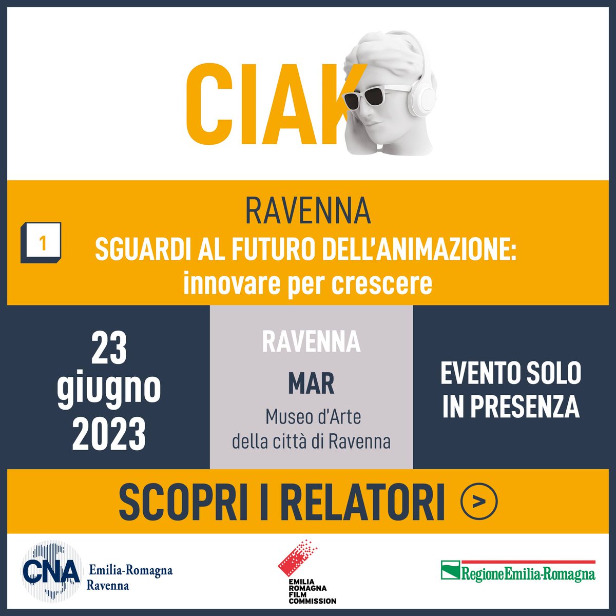 cna_er's tweet image. Ravenna #Ciak 2023. Al @MuseoRa  - Museo d'Arte della città di Ravenna, venerdì 23 giugno

Si parla del futuro dell’animazione: innovare per crescere.

Iscriviti:
eventi.cnaemiliaromagna.it/iniziative/cia…