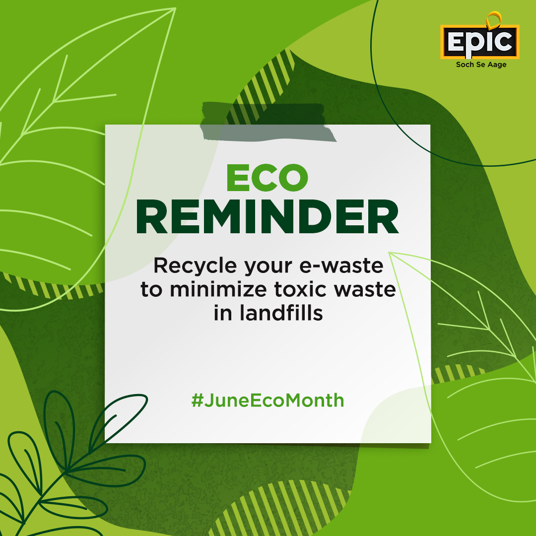 From gadgets to green initiatives, let's recycle our e-waste and pave the way for a cleaner, greener tomorrow. 🌱♻️

#EWasteRevolution #RecyclingMatters #EWaste #EcoReminder #SustainableFuture #SavePlanet #GreenEarth #JuneEcoMonth #EPIC #SochSeAage