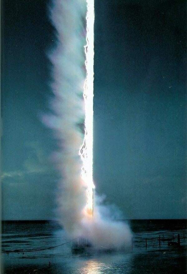 The exact moment lightning strikes water.