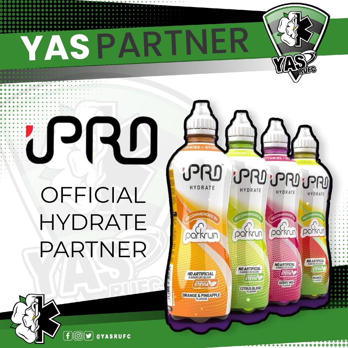 OFFICIAL HYDRATE PARTNER 

Huge shout to our official @yasrugbyunion hydrate partner <a href="/iPROHydrate/">iPRO Hydrate</a> 
These drinks are awesome and give our players those plant based ingredients to support hydration during and after a game. 
#healthyhydration #health #iprohydrate #wellness #recovery