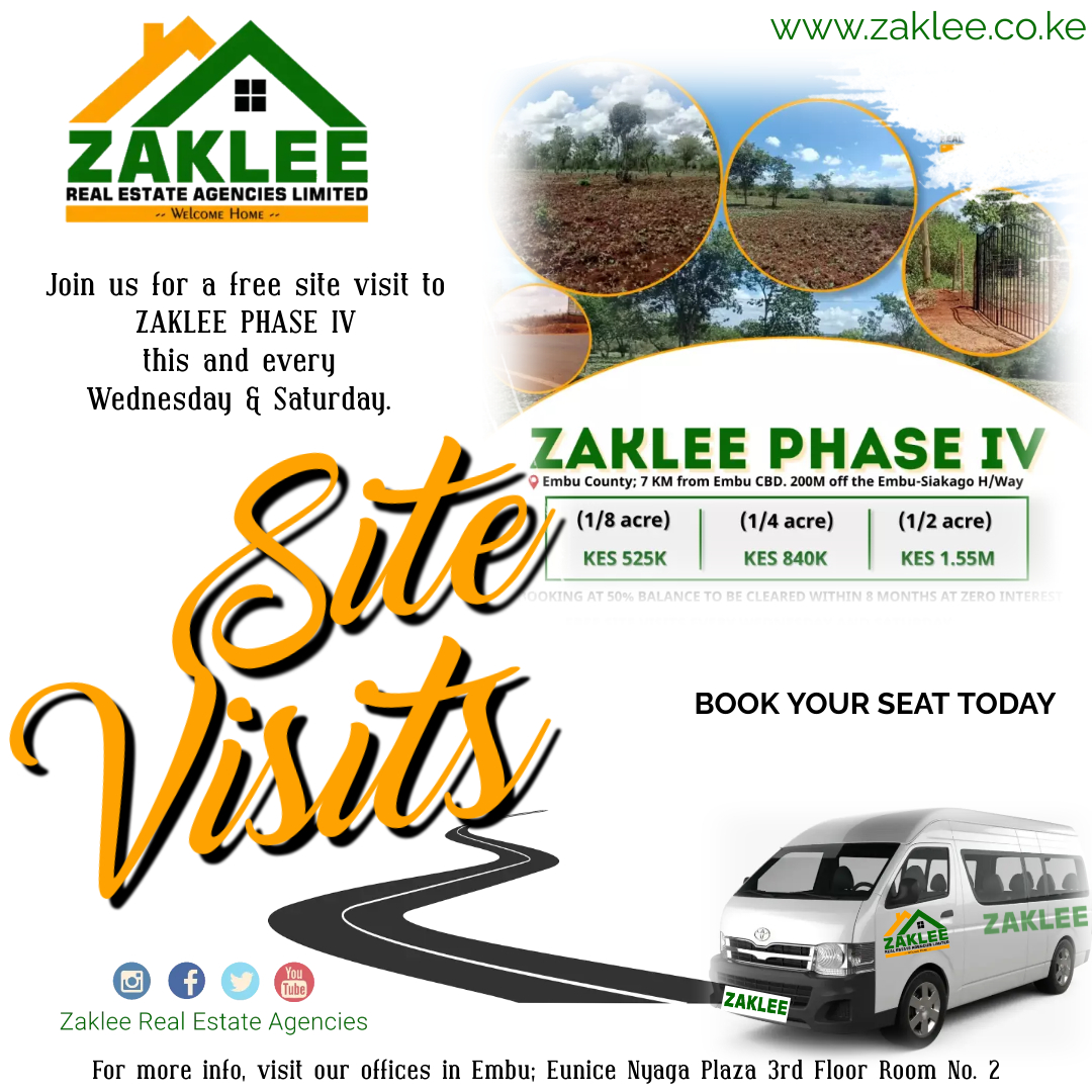 TWENDE #PhaseIV  FREE SITE VISIT
#buyembu #nunuaembu #igwatireembu #zakleephaseiv
#investment #propertyinvestment  #property #investors #realestategoals #realestateagent #propertiesforsale #sitevisits #realtor #realestateexpert 
#InvestmentsYouCanCountOn
zaklee.co.ke