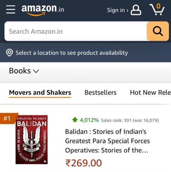 HarperCollinsIN's tweet image. Thrilled to spot @swapy6's brilliant new book, #Balidan, at the #1 spot on @amazonIN #MoversAndShakers list!

#Balidan brings together six valiant stories of some of the biggest names from the Indian PARA Special Forces.

Pre-order your copy today: amzn.to/3NjWE8P