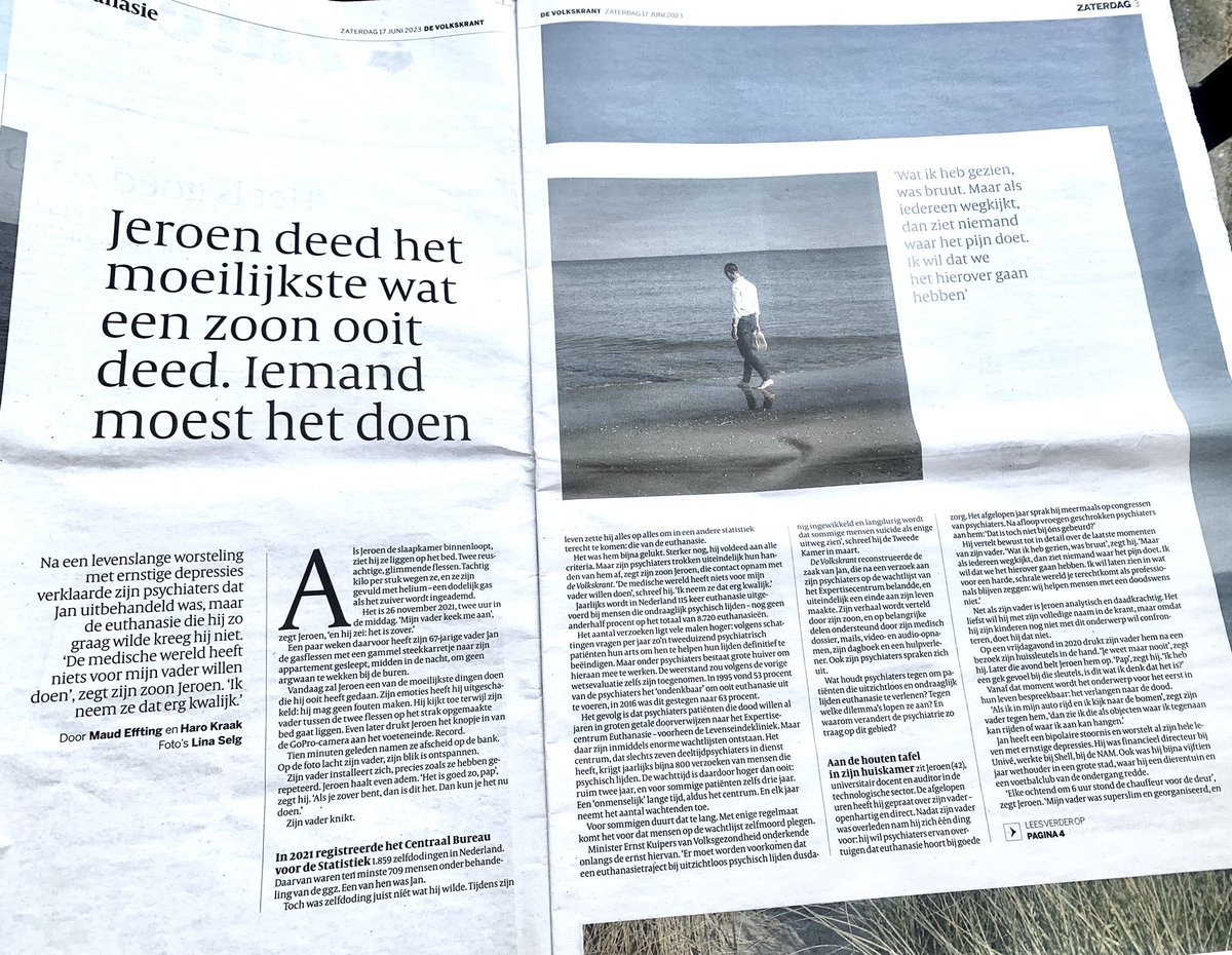 Aangrijpend. Ik kreeg bij de eerste alinea al gelijk tranen in mijn ogen. Verschrikkelijk voor de vader, dat de medische stand hem niet helpt; verschrikkelijk voor de zoon om dat wél te doen. Held.