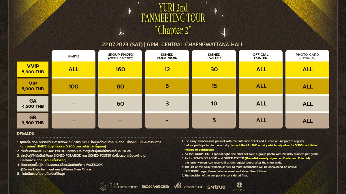 📣 รายละเอียดผังที่นั่ง และสิทธิพิเศษ
2023 YURI 2nd FANMEETING TOUR 'Chapter 2' 

เปิดจำหน่ายบัตรวันที่ 1 ก.ค. 66 เวลา 11:00 น. 
ทางthaiticketmajor.com 

#YuriChapter2_inBKK #YURI #권유리 #유리 
#YuriChapter2 #Yuri_2nd_Fanmeeting_Chapter2_inBKK #VisionSiam #ZenseEntertainment