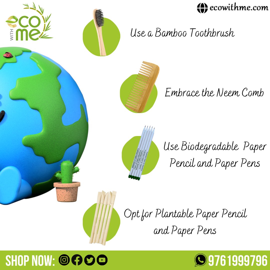 Embrace Eco-Friendly Living: Be the Change with Eco With Me
.
.
.
.
#natural #ORGANIC #goenvironmentfriendly #BAMBOO #healthy #ecofriendlyproducts #BambooToothbrush #EcoFriendlyLiving #ShopGreen #EarthFriendly #EcoFriendlyProducts #LiveGreen #SaveOurPlanet #ConsciousConsumption