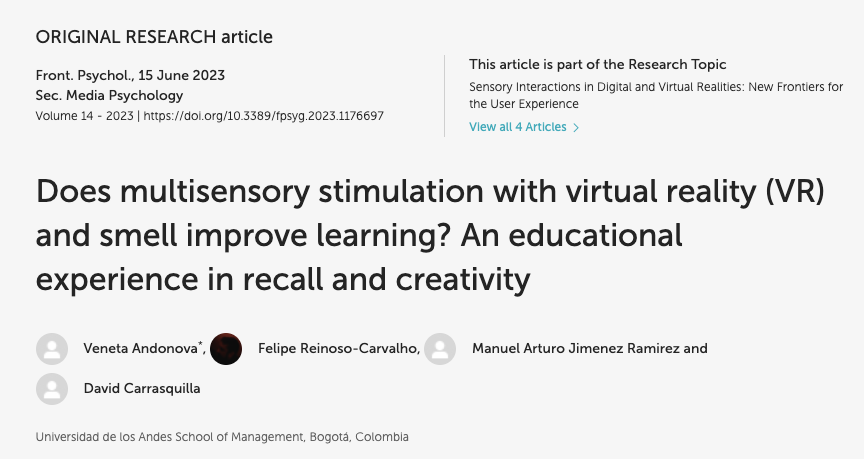 New paper! Does #multisensory stimulation with #VirtualReality  and smell improve #learning?