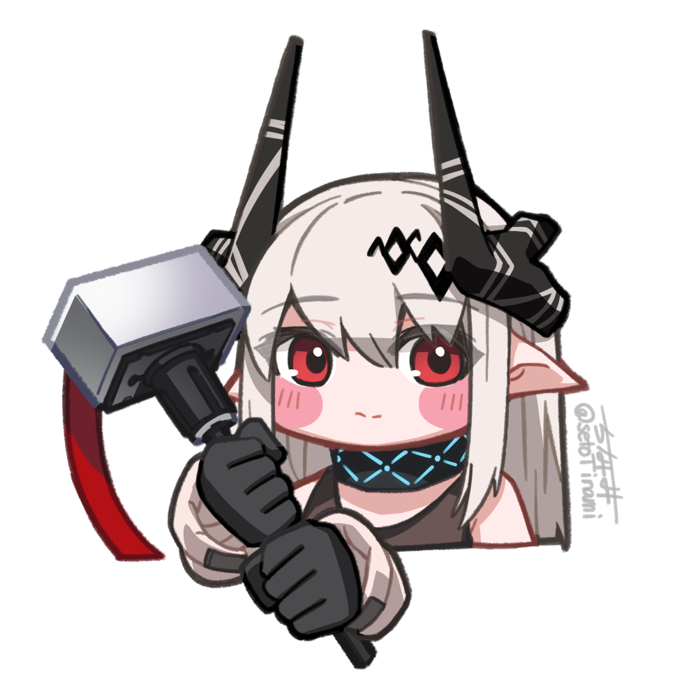 mudrock (arknights) 1girl solo red eyes horns holding pointy ears gloves  illustration images