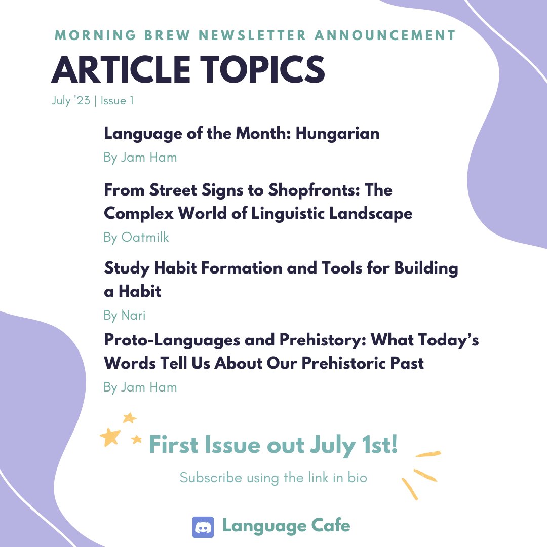 LanguageCafe's tweet photo. ☕Check out the first articles we prepared for your morning brew
👉Subscribe before July 1st to read the first issue
#language #languagelearning #languagelover #languagenews #newsletter #languagecafe #study #studymotivation #studytips https://t.co/z33kYc0R1o