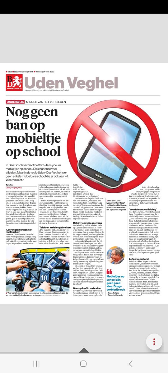 “Nog geen verbod op smartphones in de klas.” Volgens schoolleiders werken telefoontassen prima. Ik vraag me eerlijk gezegd af of schoolleiders ook wel eens een les bezoeken.