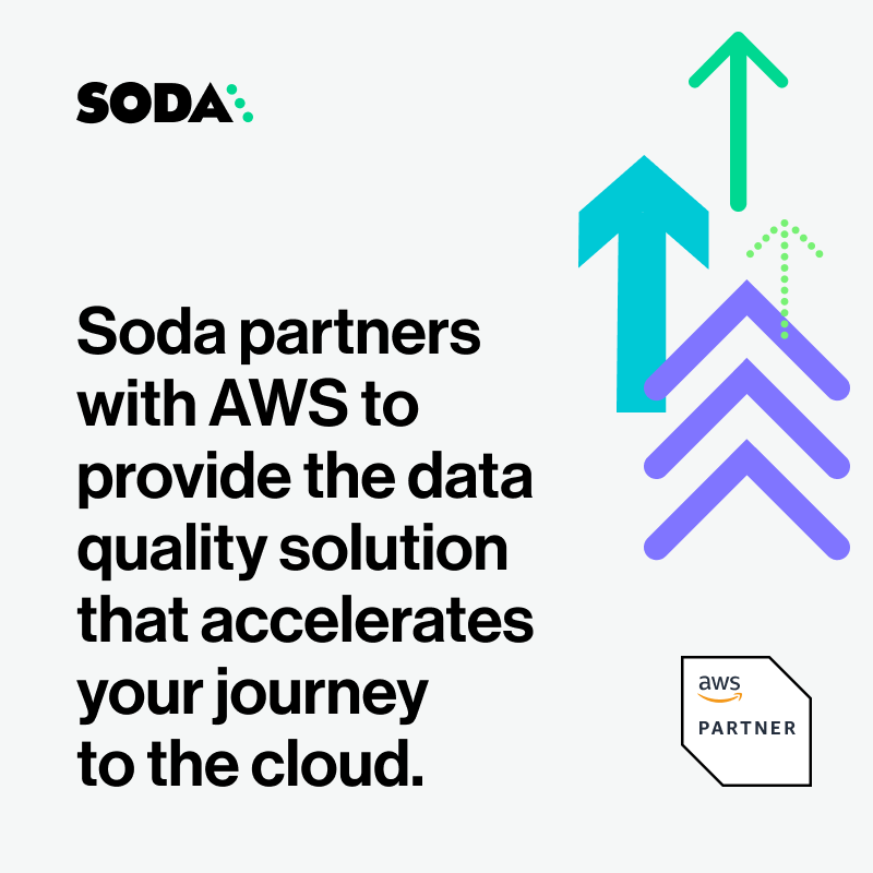 Soda (@sodadata) on Twitter photo 🧡Team <a href="/sodadata/">Soda</a> and <a href="/awscloud/">Amazon Web Services</a> have joined forces to provide customers with easy access to trusted data quality on the AWS Platform enabling us to offer optimized cloud infrastructure, Marketplace offerings, and free trials. For more information, contact the team at info@soda.io. 🧡Team <a href="/sodadata/">Soda</a> and <a href="/awscloud/">Amazon Web Services</a> have joined forces to provide customers with easy access to trusted data quality on the AWS Platform enabling us to offer optimized cloud infrastructure, Marketplace offerings, and free trials. For more information, contact the team at info@soda.io.