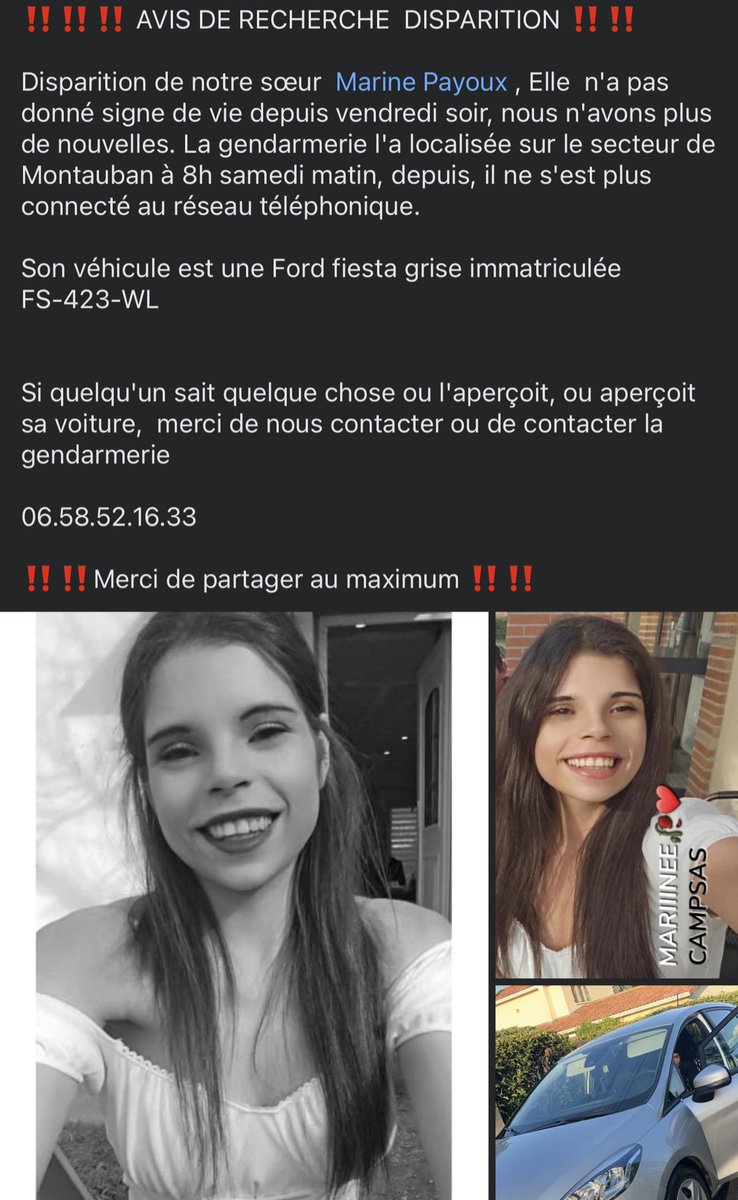 CerfiaFR's tweet image. 🚨🇫🇷 DISPARITION | Marie Payoux, une jeune femme de 21 ans, a disparu depuis le 16 juin dans le Tarn-et-Garonne.
