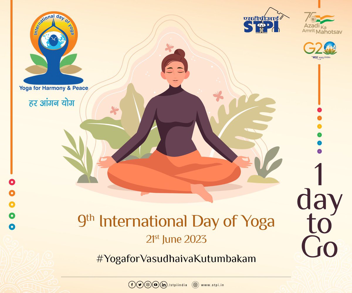 With just a day left to the big occasion of International Day of Yoga
let's pledge to practice yoga daily. 
#YogaforVasudhaivaKutumbakam 
#HarAnganYoga 
#YogaBharatMala