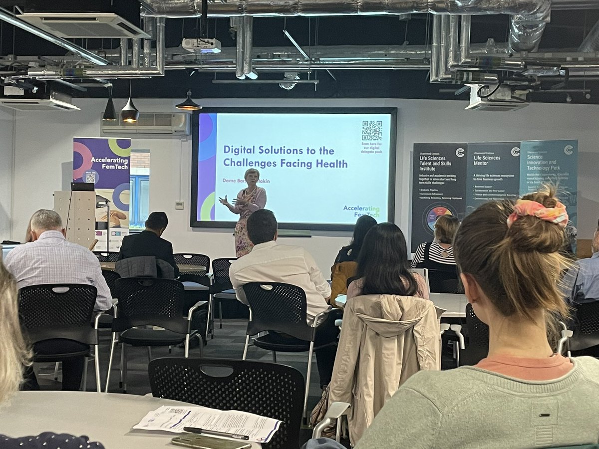 DrClaireMann's tweet photo. Great to be here @lborouniversity for the #acceleratingfemtechEM representing @ChangeXtra 
Powerful keynote from Dame Barbara Hakin about NHS struggles and priorities and embedding Femtech. Not enough to improve quality have to save resource and have real world evidence #femtech https://t.co/rGc8HzHpX5