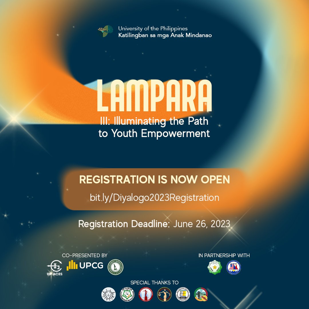 The UP Kalinaw Student Summit brings back 𝐃𝐢𝐲𝐚𝐥𝐨𝐠𝐨, a series of talks centered around Lampara III's theme 𝘐𝘭𝘭𝘶𝘮𝘪𝘯𝘢𝘵𝘪𝘯𝘨 𝘵𝘩𝘦 𝘗𝘢𝘵𝘩 𝘵𝘰 𝘠𝘰𝘶𝘵𝘩 𝘌𝘮𝘱𝘰𝘸𝘦𝘳𝘮𝘦𝘯𝘵.

👉 bit.ly/Diyalogo2023Re…