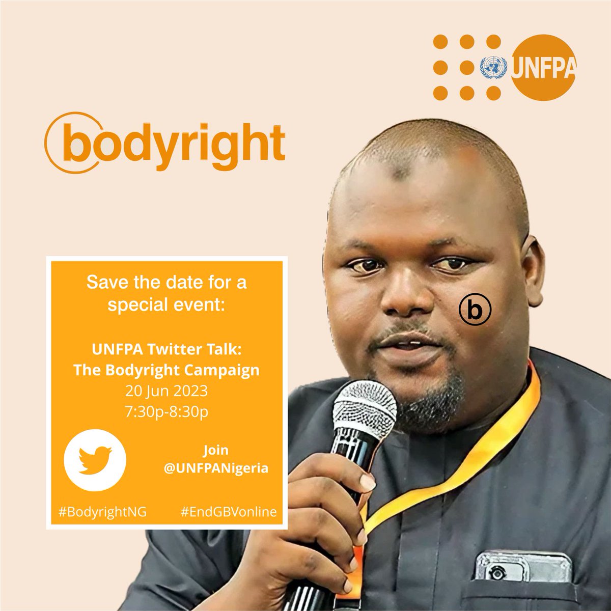 The time is 7:30pm to night #BodyrightNG join us and add your voice to the discussion @UNFPANigeria #EndSGBV #EndGBVonline