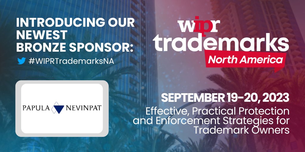 📣 Excited to be a sponsor of this year's WIPR Trademarks North America conference, taking place in San Diego, California on September 19 - 20, 2023. Our Riikka Palmos is also a confirmed speaker at the event 💎. 
bit.ly/40DGgW5
#WIPRTrademarksNA #trademarkmanagement