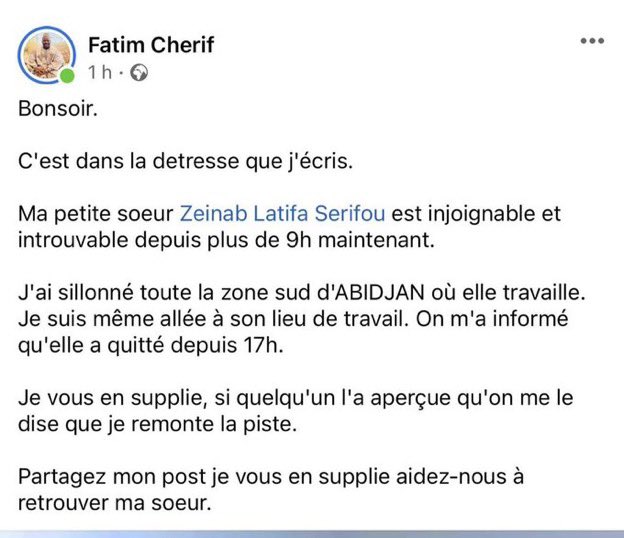 Prom_Ivoire's tweet photo. Avis de recherche 🚨

Partagez SVP 🙏🏾 https://t.co/jrMEBgUM2P