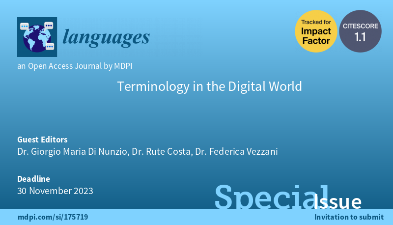 MDTT2023 (@mdtt2023) on Twitter photo We are glad to announce that we, <a href="/airamoigroig/">Giorgio M Di Nunzio</a>, @costamrv, and <a href="/FedericaVezzan3/">Federica Vezzani</a>, have a new Special Issue on "Terminology in the Digital World" <a href="/Languages_MDPI/">Languages MDPI</a>.
It will collect the best papers of MDTT 2023, but the call for papers is open for everyone!
mdpi.com/journal/langua… We are glad to announce that we, <a href="/airamoigroig/">Giorgio M Di Nunzio</a>, @costamrv, and <a href="/FedericaVezzan3/">Federica Vezzani</a>, have a new Special Issue on "Terminology in the Digital World" <a href="/Languages_MDPI/">Languages MDPI</a>.
It will collect the best papers of MDTT 2023, but the call for papers is open for everyone!
mdpi.com/journal/langua…