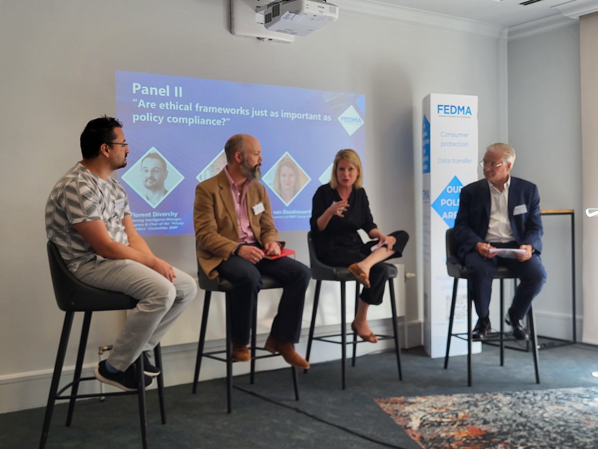 Are ethical frameworks just as important as #policy compliance?

Panel with
- Florent DIVERCHY, #Privacy &amp; #Ethics Committee Chair, <a href="/we_are_BAM/">BAM</a>
- <a href="/GilbertHill/">Gilbert Hill</a>, Privacy Technologist
- Jitty VAN DOODEWAERD, Director privacy <a href="/DMCCNederland/">DMCC Group B.V.</a> 
- Chris COMBEMALE, <a href="/DMA_UK/">DMA UK</a> CEO #fedma2023