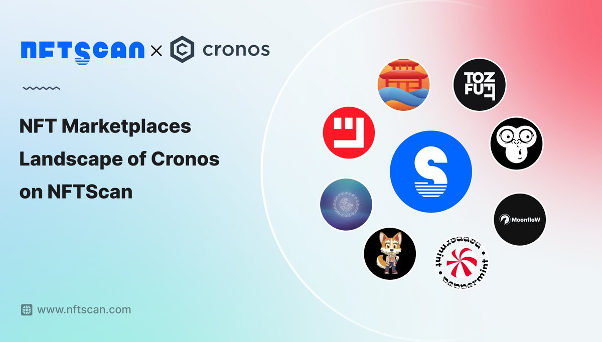 NFT Marketplaces Landscape of Cronos on NFTScan 8 #NFT Marketplaces of Cronos are tracked on NFTScan! Take a look at their key stats on NFTScan at the moment👇 cronos.nftscan.com @cronos_chain @EbisusBay @MintedNetwork @CronosChimpClub @croseanft @Moonflownft @tofuNFT…