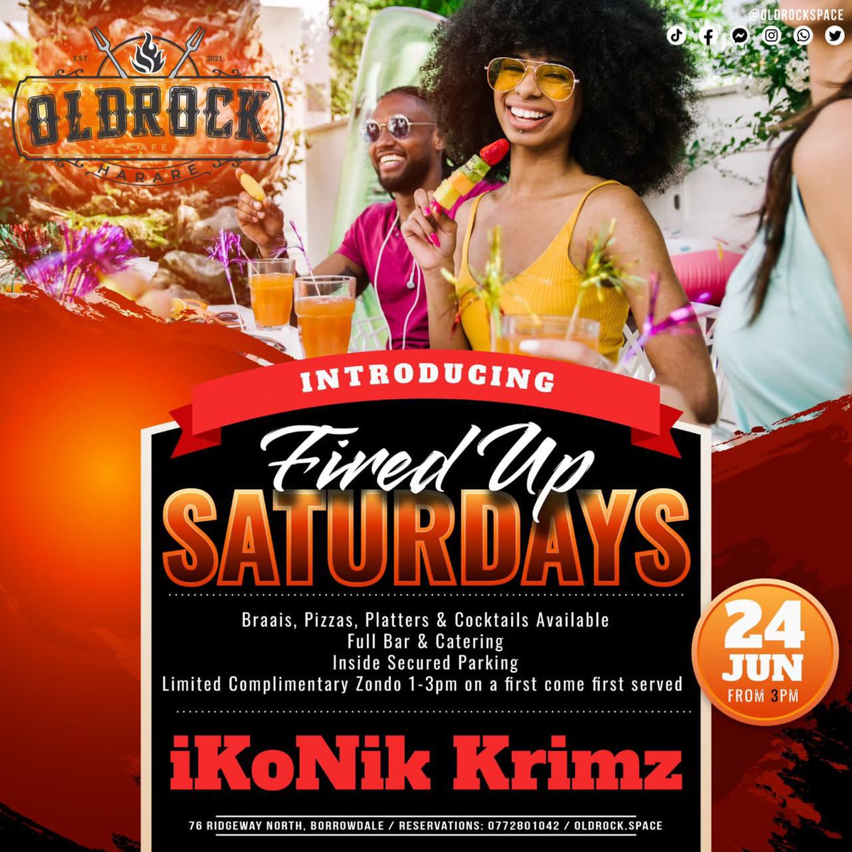 Looking for a sizzling Saturday night? Look no further than Fired Up Saturday at our cafe! Join us for an explosive event.

We've got a full bar and catering services to keep you satisfied. See you there!

#FiredUpSaturday #OldrockCafe #Zondo #fullbar #goodfood #icecoldbeer