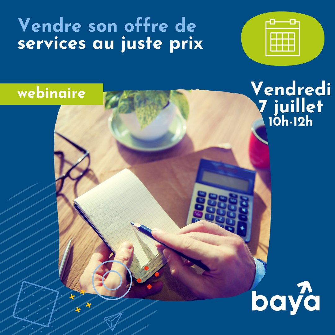 💻 #Webinaire : "Vendre son offre de services au juste prix en #portagesalarial" 💸
📆 Vendredi 7 Juillet de 10h à 12h
Conseils et méthodes de calcul à appliquer pour fixer le meilleur prix pour votre offre de services.
Inscription 👉baya-consulting.com/reunion-info?i…
