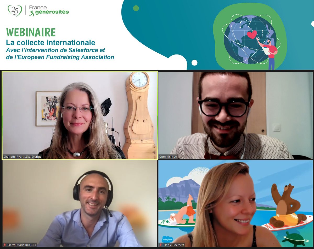 😎 30 OSBL à notre webinaire sur la collecte internationale avec 2 études par @SalesforceFR et @EFAfundassn : 1️⃣Research findings from around the world 2️⃣What the future of #fundraising looks like globally? 3️⃣Regional differences in Europe Big thanks to our dear speakers 🙏