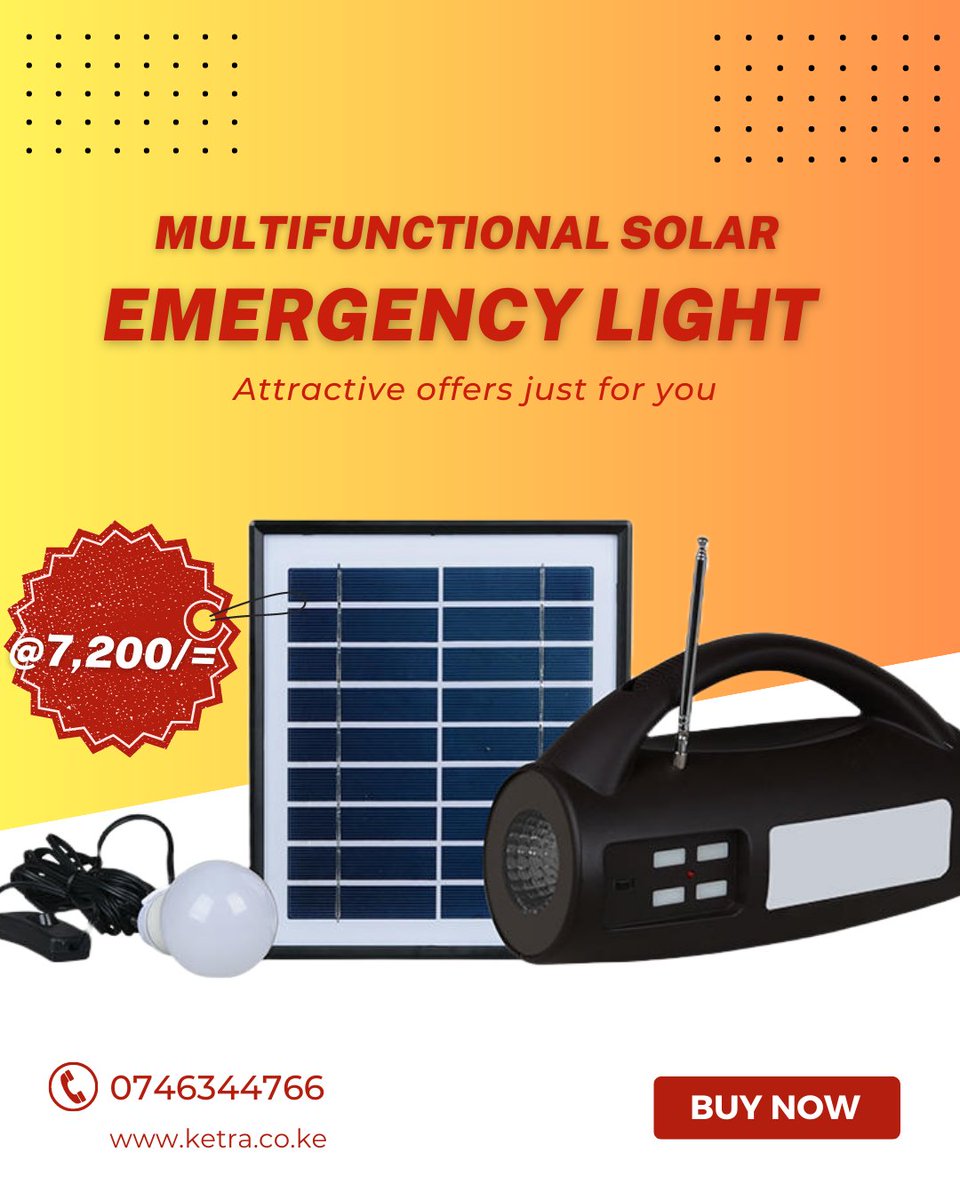 ketrapower's tweet photo. @gabrieloguda CALL US ON 0746344 for a

8W Multifunctional Solar Emergency Light
LED Lamp 1:5730 LED 44PCS 3000K-6500K
LED Lamp 2:Bridgelux 1PCS 1W 3000K-6500K
Solar Panel:9V 7W, Polycrystalline
Battery Type: Lead-acid battery 6V 4.5AH
Charging time:6-8 hours
Discharging time:12-15 hours https://t.co/R826RjS02y