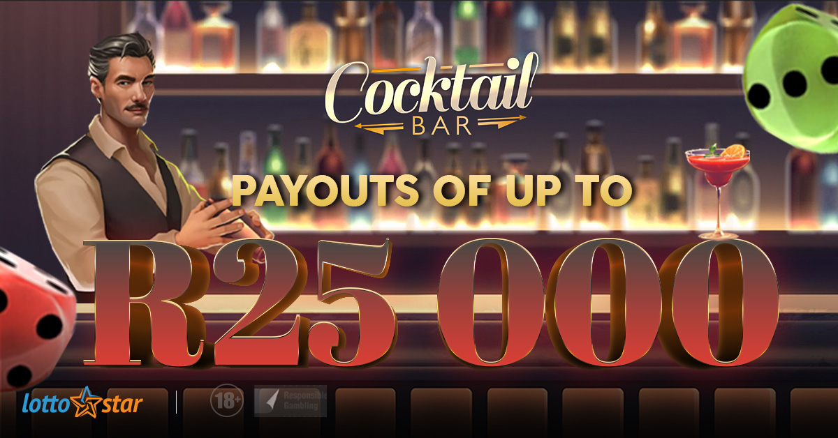 Lotto_Star's tweet photo. Itโs Happy Hour on Cocktail Bar! You could enjoy bonus symbols, mystery games and the Happy Hour Cashback Bonus feature! Bet now for a chance to win a payout of up to R25,000 in seconds. ๐ธ
#LottoStar #QuickGames #BetNow https://t.co/Ao4VTVhRBA