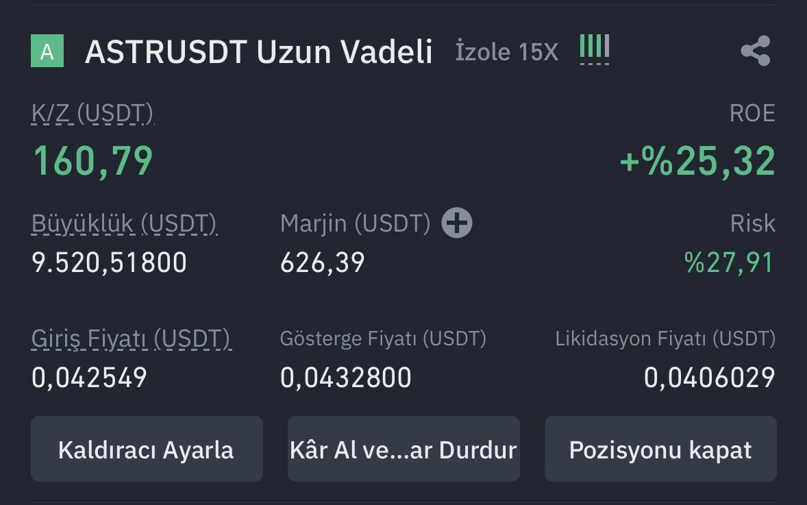 Spottan bu gün #Astr aldım telegramda ufak bir miktarda long açtım geleni dağıtmak için 5 kişiye 25-25 dağıtalım şu parayı istiyorsan beğen geç