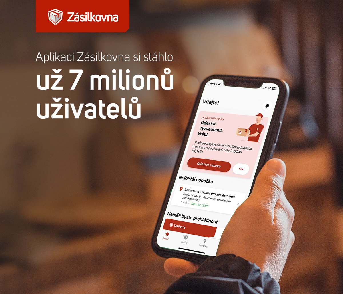 Slavíme 🥳 Celebritou týdne se stává naše mobilní aplikace, jejíž počet stažení se vyšplhal na neuvěřitelné číslo 7️⃣ 2️⃣0️⃣0️⃣ 0️⃣0️⃣0️⃣! Appka je dostupná uživatelům v ČR (pod názvem Zásilkovna) a na Slovensku, v Maďarsku a Rumunsku (pod názvem Packeta). Byla spuštěna 24. 4. 2019.