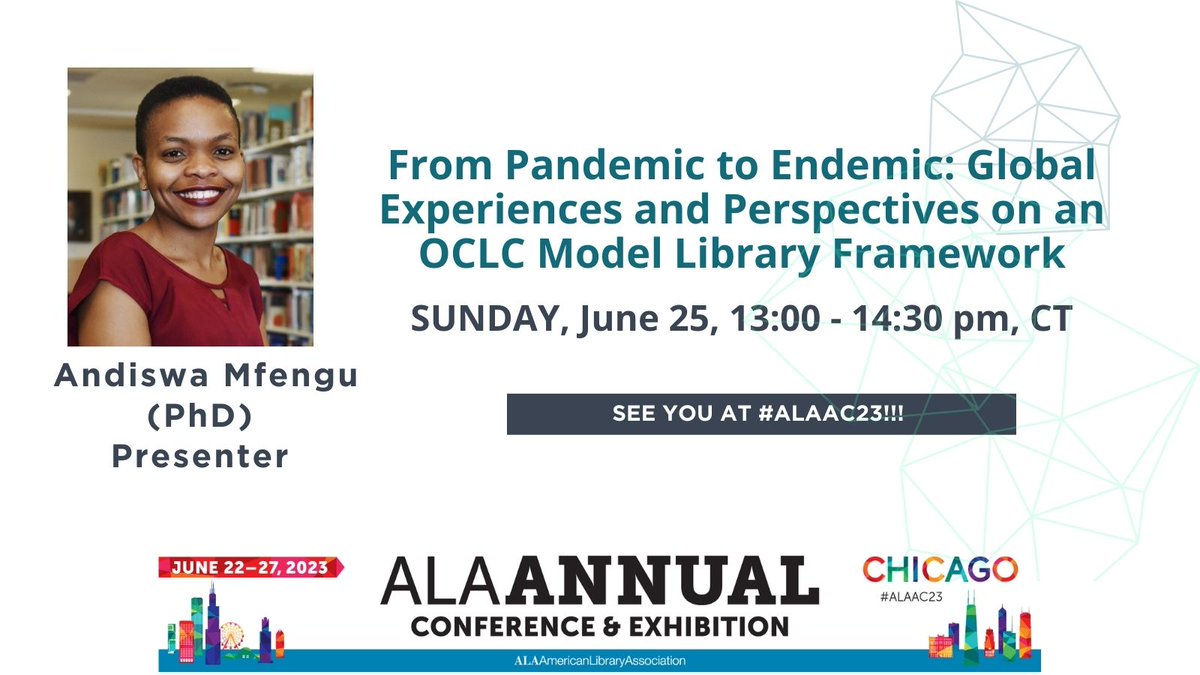 Yay! I'm presenting at #ALAAC23! If you're attending, check out this session and hear from international librarians on their experiences and perspectives on the @OCLC New Model Library Framework. 2023.alaannual.org/registration/r…