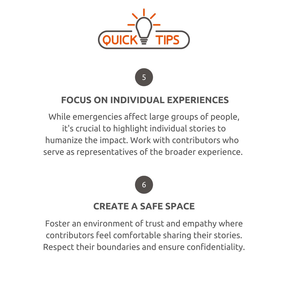 DignifiedStory's tweet photo. On this #WorldRefugeeDay, let us commit to telling stories about people impacted by emergencies with empathy, sensitivity and respect. Here are some tips that help storytellers create a safe environment that allows contributors to share their stories and heal. https://t.co/OO4jjz7WXa