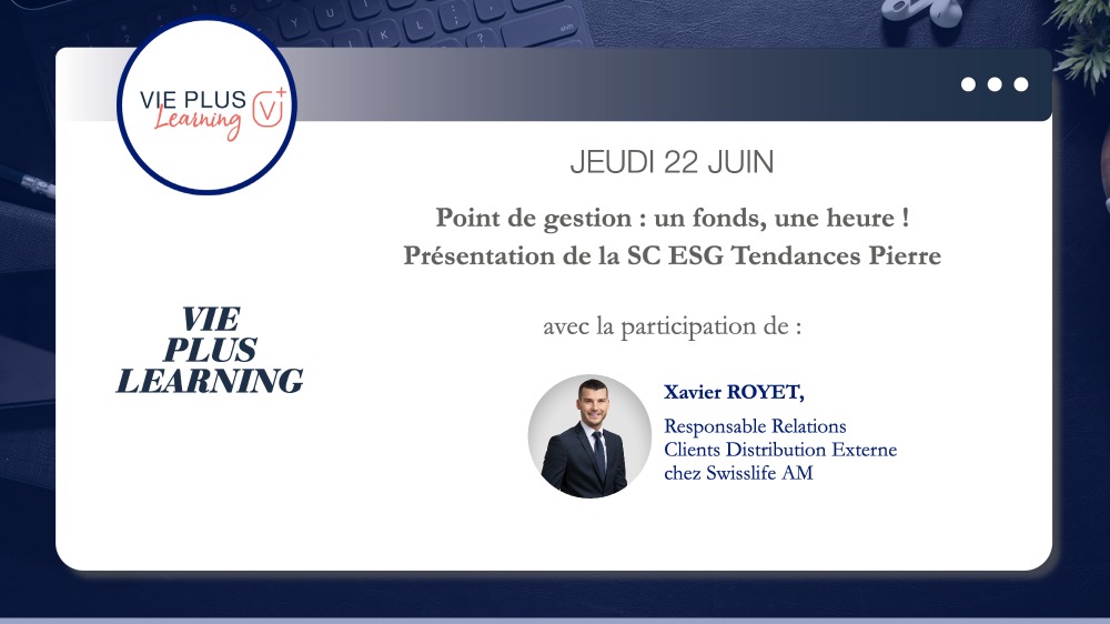 [Vie Plus Learning] Jeudi 22 juin 🔔 14h30
Point de gestion : un fonds, une heure !
Présentation de la SC ESG Tendances Pierre
- Avec Xavier Royet, Swisslife AM

Inscription 👉app.livestorm.co/p/12ce0bcb-c36…

#webinaire #CGP