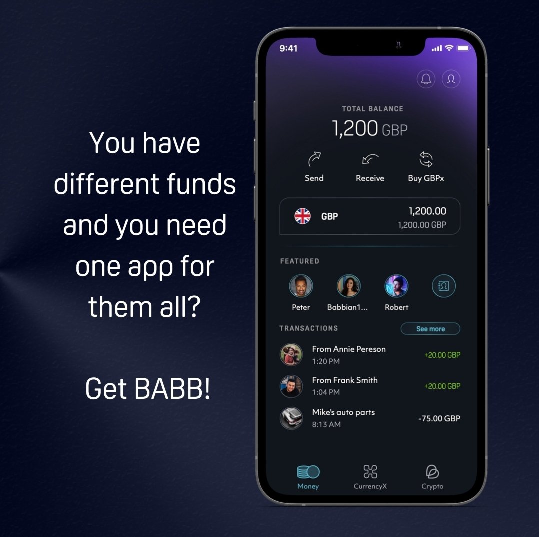 منصة BABB# 
هي عبارة عن منصة مصرفية للخدمات المالية اللامركزية معتمدة من هيئة السلولك مالي في بريطانيا والبورصات، وكما هي مرخصه ومسجله لدى FCA#
@getbabb #babb_ambassador_arab