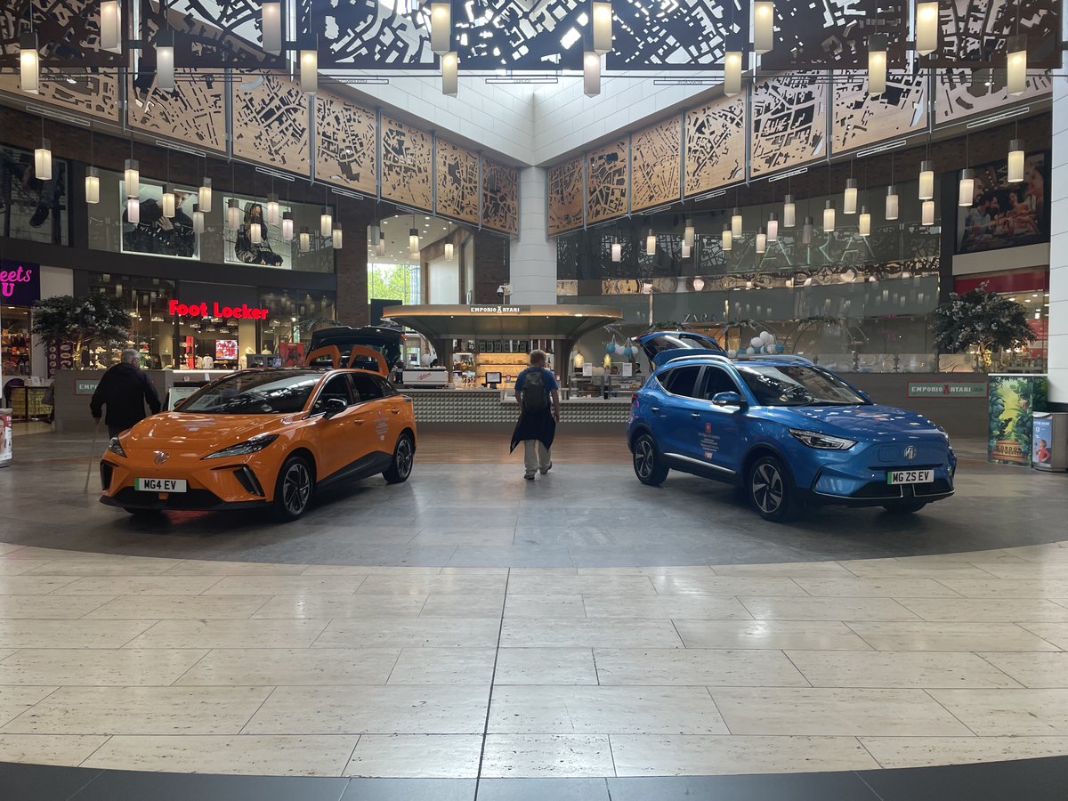 We have Paul Rigby MG in the atrium this week with the bright and colorful #MG4 and the #MGZS #EVs  @TouchwoodTweets