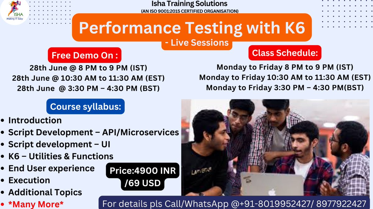 Isha Training Solutions Presents 'Performance Testing with K6'Training
Free Demo On:28th June@8PM(IST)/28th June@10:30AM(EST)
You can register by using the below link
docs.google.com/forms/d/e/1FAI…
call/WhatsApp@+91-8019952427/8977922427
#performancetesting #loadtesting