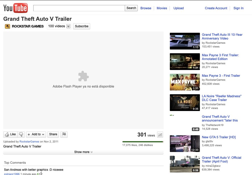 Fun fact: así se veía YouTube cuando se anunció GTA V.