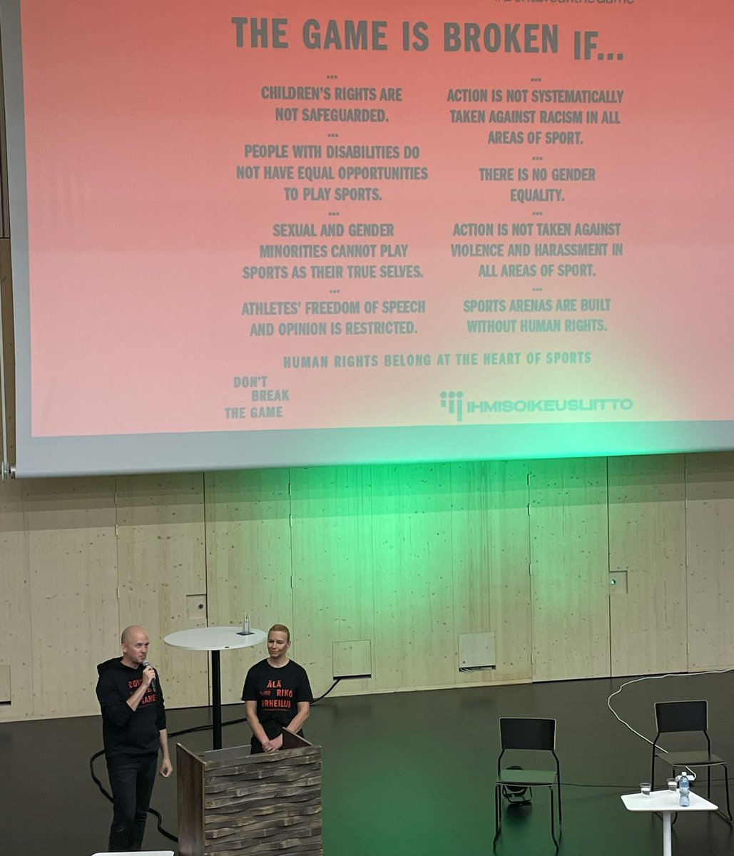 SBashmakov's tweet image. Tänään mukana Strenghtening Athlete Power in Sports -seminaarissa. Kollegat @KaariMattila @fathermetro esittelevät #ÄläRikoUrheilua -kampanjaa ja esimerkiksi, miten urheilijat ovat olleet keskeisessä roolissa tuomassa esille urheilun ihmisoikeuskysymyksiä.

#SAPIS #ihmisoikeudet